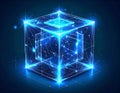 Abstract Glowing Cube with Internal Network, Symbolizing Technological Complexity Royalty Free Stock Photo