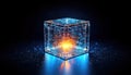 Abstract glowing cube with intricate internal structure and energy core Royalty Free Stock Photo