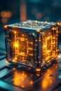 Abstract glowing cube structure, futuristic tech data concept, digital network, Portrait Images Generative AI Royalty Free Stock Photo