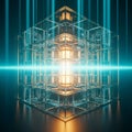 Abstract Glowing Cube Structure with Neon Lights and Warm Core Royalty Free Stock Photo