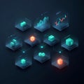 Abstract glowing cubes connected in a network arrangement view Royalty Free Stock Photo
