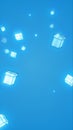 Abstract glowing cubes floating in a bright blue space, creating a futuristic and minimalist digital background Royalty Free Stock Photo