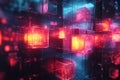 Abstract glowing cubes forming a futuristic data storage structure in cyberspace Royalty Free Stock Photo