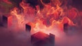 Abstract glowing cubes generating ethereal fire smoke energy Royalty Free Stock Photo