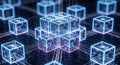 Abstract glowing cubes represent blockchain technology and digital network connection Royalty Free Stock Photo
