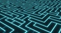 Abstract Glowing Cyan Maze Pattern, Futuristic Digital Labyrinth Grid on Dark Background Royalty Free Stock Photo