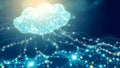 Abstract glowing data cloud network in the sky symbolizing unified digital collaboration
