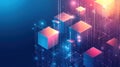 Abstract 3D Cubes with Digital Network Connections and Glowing Lights Royalty Free Stock Photo