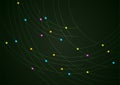 Abstract glowing data lines and particles, digital wavy network on dark green background Royalty Free Stock Photo