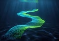 Abstract glowing data stream in deep blue underwater environment Royalty Free Stock Photo