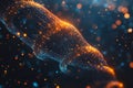 Abstract glowing data stream with vibrant orange and blue particles on dark background, technology. Royalty Free Stock Photo