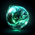Abstract glowing digital globe with interconnected network, vibrant green and blue hues Royalty Free Stock Photo