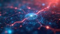Abstract glowing digital network with interconnected nodes and data streams. Blue and red lights pulse, signifying connectivity Royalty Free Stock Photo