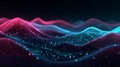 Abstract glowing digital sound wave visualization of fluctuating data patterns in neon pink and blue Royalty Free Stock Photo