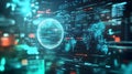 Abstract Glowing Digital World Map with Futuristic Sphere and Data Streams