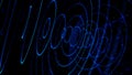 Abstract glowing dots forming tunnel of blue circles. Animation. 3D circles of small particles moving one by one on