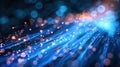 Fiber Optic Cables Glowing with Data Transfer and Bokeh Lights on Dark Background Royalty Free Stock Photo