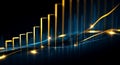 Abstract glowing financial chart with upward trend and data visualization elements on a dark background Royalty Free Stock Photo