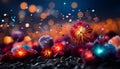 Abstract glowing fireworks illuminate the dark night in vibrant colors generated by AI Royalty Free Stock Photo