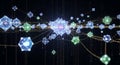 Abstract glowing geometric network nodes interconnected in a dark digital space visualization Royalty Free Stock Photo