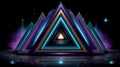 Abstract Glowing Geometric Triangles Pyramid in Dark Royalty Free Stock Photo