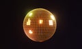 Abstract glowing golden disco ball against dark background, neon lighting Royalty Free Stock Photo