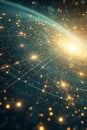 Abstract glowing golden network grid, futuristic tech connectivity, digital data flow, Portrait Images Generative AI Royalty Free Stock Photo
