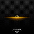 Abstract glowing golden pointer with pattern up. Magic arrow with illumination and glowing lights with particles. Pointer for the