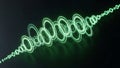 Abstract glowing green concentric rings pulsating and swirling in a digital stream on dark background Royalty Free Stock Photo