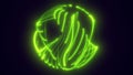Abstract glowing green energy sphere with flowing neon light trails on a dark background Royalty Free Stock Photo