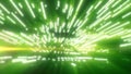 Abstract glowing green light burst with rays and particles, symbolizing energy and technology Royalty Free Stock Photo