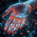 A translucent hand with glowing circuitry and digital trails, embodying modern technology. Royalty Free Stock Photo