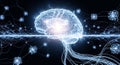 Abstract glowing human brain visualization symbolizing artificial intelligence, data processing, and neural networks. Royalty Free Stock Photo