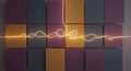 Abstract glowing line waveform on vibrant multicolored grid background Royalty Free Stock Photo