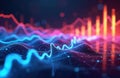 Abstract glowing lines and dots form dynamic data charts and graphs. Visualizations show market trends, sales growth, and Royalty Free Stock Photo
