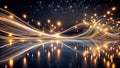 Abstract glowing lines and sparkling lights create a dynamic and energetic visual composition. Generative AI Royalty Free Stock Photo