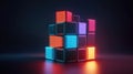 Abstract glowing neon blocks forming geometric cube Royalty Free Stock Photo