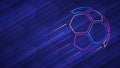 Abstract glowing neon colored soccer ball over blue background