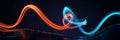 Abstract glowing neon light trails in orange and blue against dark background image Royalty Free Stock Photo