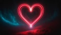 Abstract glowing neon red heart on dark backdrop Royalty Free Stock Photo