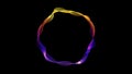 Abstract glowing neon yellow, orange, and purple blue gradient color wave line circle isolated on black background. Futuristic