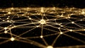 Abstract glowing network of connected golden spheres and lines on a dark background Royalty Free Stock Photo
