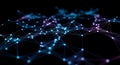 Abstract glowing network connections on black background Royalty Free Stock Photo