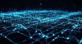 Abstract glowing network grid futuristic digital connection blue lights data flow Royalty Free Stock Photo