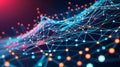 Abstract glowing network of interconnected nodes and lines representing data flow and digital connections in a futuristic Royalty Free Stock Photo