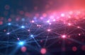 Abstract glowing network of nodes and lines. Digital connections pulse with bright blue and pink light. Represents data transfer, Royalty Free Stock Photo