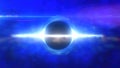 Abstract glowing object resembling a black hole surrounded by bright light in a deep blue space Royalty Free Stock Photo