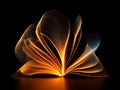 Abstract Glowing Open Book with Orange and Blue Particles on Black Royalty Free Stock Photo
