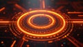 Abstract glowing orange digital interface with concentric circles and lines. Futuristic hud display with data points and glowing Royalty Free Stock Photo