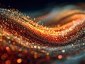 Abstract glowing orange and gold particle flow creating a dynamic wave pattern with sparkling bokeh effect on dark backdrop for Royalty Free Stock Photo